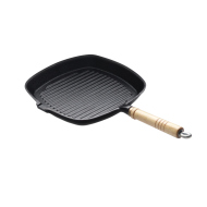 Сковорода чугунная рифленая 250х250 мм с деревянной ручкой Luxstahl [HE87]