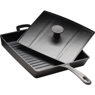 Сковорода чугунная рифленая 270х270 мм «Цыплята табака» с крышкой-прессом Luxstahl [HEGP30]