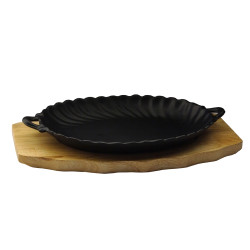 Сковорода овальная на деревянной подставке с ручками 245х170 мм [DSU-S-SD small] - интернет-магазин КленМаркет.ру