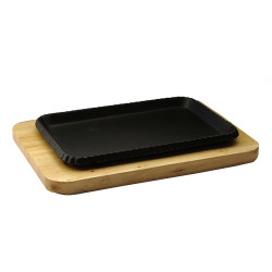 Сковорода прямоугольная на деревянной подставке 260х170 мм [DSU-S-26cm] - интернет-магазин КленМаркет.ру