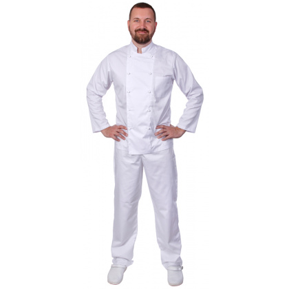 Куртка шеф-повара мужская длинный рукав спинка сетка белая [00013] - интернет-магазин КленМаркет.ру