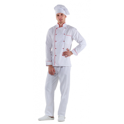 Куртка шеф-повара белая мужская с манжетом (отделка красный кант) [00002] - интернет-магазин КленМаркет.ру