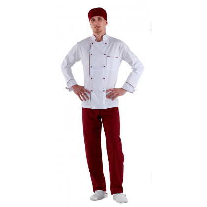 Куртка шеф-повара белая мужская с манжетом (отделка бордовый кант) [00002] - интернет-магазин КленМаркет.ру