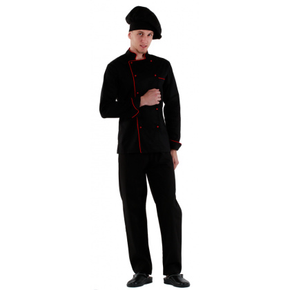 Куртка шеф-повара черная мужская с манжетом (отделка красный кант) [00002]  - интернет-магазин КленМаркет.ру