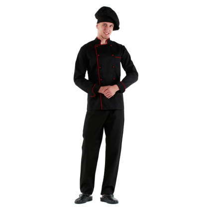 Куртка шеф-повара черная мужская с манжетом (отделка красный кант) [00002]  - интернет-магазин КленМаркет.ру