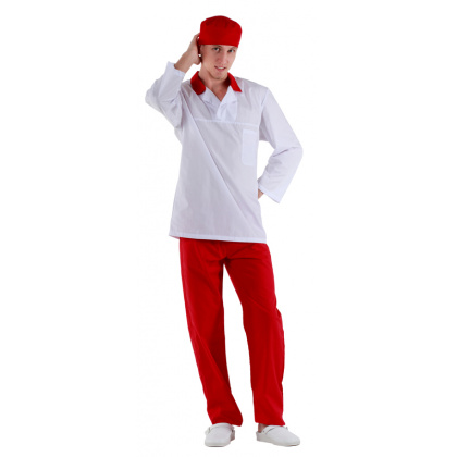 Куртка работника кухни мужская белая с красным воротником [00100] - интернет-магазин КленМаркет.ру