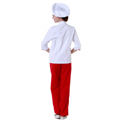 Куртка шеф-повара белая женская с манжетом (отделка красный кант) [00016] - интернет-магазин КленМаркет.ру