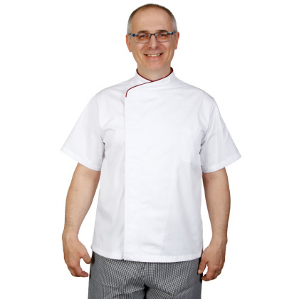 Куртка шеф-повара премиум белая рукав короткий (отделка бордовый кант) [00014]  - интернет-магазин КленМаркет.ру