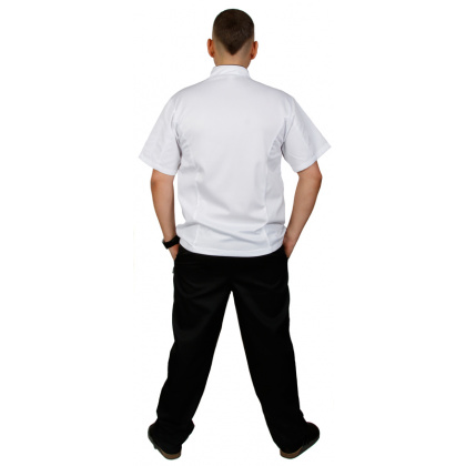 Куртка шеф-повара премиум белая рукав короткий (отделка черный кант) [00014]  - интернет-магазин КленМаркет.ру