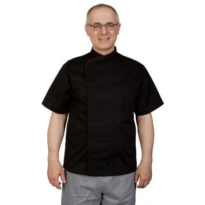 Куртка шеф-повара премиум черная рукав короткий (отделка бордовый кант) [00014]  - интернет-магазин КленМаркет.ру