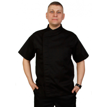 Куртка шеф-повара премиум черная рукав короткий (отделка черный кант) [00014] - интернет-магазин КленМаркет.ру