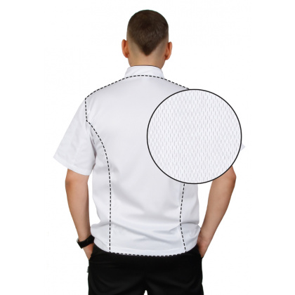 Куртка шеф-повара премиум белая рукав короткий (отделка черный кант) [00014]  - интернет-магазин КленМаркет.ру