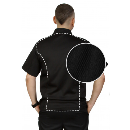 Куртка шеф-повара премиум черная рукав короткий (отделка черный кант) [00014] - интернет-магазин КленМаркет.ру