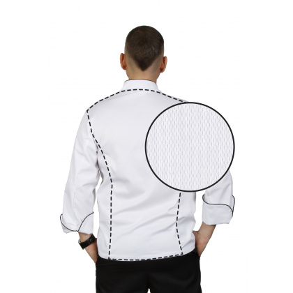 Куртка шеф-повара премиум белая рукав длинный с манжетом (отделка черный кант) [00012]  - интернет-магазин КленМаркет.ру