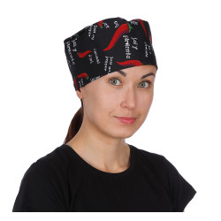 Шапочка повара «Таблетка» перцы на черном фоне [00400]  - интернет-магазин КленМаркет.ру