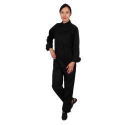 Куртка шеф-повара премиум черная рукав длинный с манжетом (отделка черный кант) [00012]  - интернет-магазин КленМаркет.ру