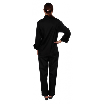 Куртка шеф-повара премиум черная рукав длинный с манжетом (отделка черный кант) [00012]  - интернет-магазин КленМаркет.ру