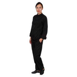 Куртка шеф-повара премиум черная рукав длинный с манжетом (отделка бордовый кант) [00012]  - интернет-магазин КленМаркет.ру