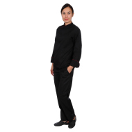 Куртка шеф-повара премиум черная рукав длинный с манжетом (отделка бордовый кант) [00012] 