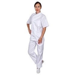 Куртка шеф-повара премиум белая рукав короткий (отделка бордовый кант) [00014]  - интернет-магазин КленМаркет.ру