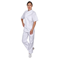 Куртка шеф-повара премиум белая рукав короткий (отделка бордовый кант) [00014] 