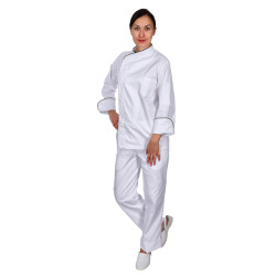 Куртка шеф-повара премиум белая рукав длинный с манжетом (отделка черный кант) [00012]  - интернет-магазин КленМаркет.ру