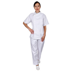 Куртка шеф-повара премиум белая рукав короткий (отделка черный кант) [00014]  - интернет-магазин КленМаркет.ру