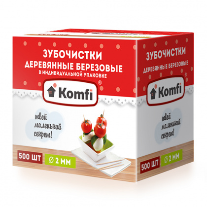 Зубочистки 500 шт в индивидуальной упаковке мятные KOMFI [6925] - интернет-магазин КленМаркет.ру