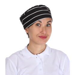 Шапочка повара «Таблетка» чёрно-белая полоска [00400] - интернет-магазин КленМаркет.ру