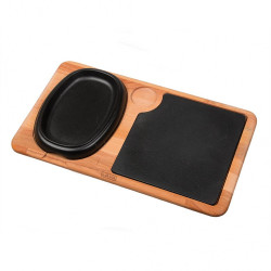 Сковорода для подачи на дерев. подст. 19*12 см овальная чугун + вставка LAVA [81240272] - интернет-магазин КленМаркет.ру