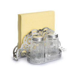 Набор для специй 2 предмета (соль, перец) + салфетница кружево, нержавеющая сталь Luxstahl [KH-309C] - интернет-магазин КленМаркет.ру