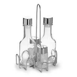 Набор для специй 4 предмета (соль, перец, масло, уксус) нержавеющая сталь, замкнутый круг Luxstahl [KH-414] - интернет-магазин КленМаркет.ру