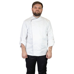 Куртка шеф-повара мужская на кнопках белая рукав длинный на застежке черный кант спинка сетка [000014 р.50] ЛФ - интернет-магазин КленМаркет.ру