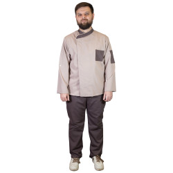 Куртка шеф-повара мужская на кнопках пепельный рукав длинный на застежке отделка кофе [000012 р.50] ЛК - интернет-магазин КленМаркет.ру