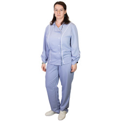 Куртка шеф-повара женская серо-синий (16-3919) рукав длинный на застежке белый кант [00016 р.48] ЛЛ - интернет-магазин КленМаркет.ру