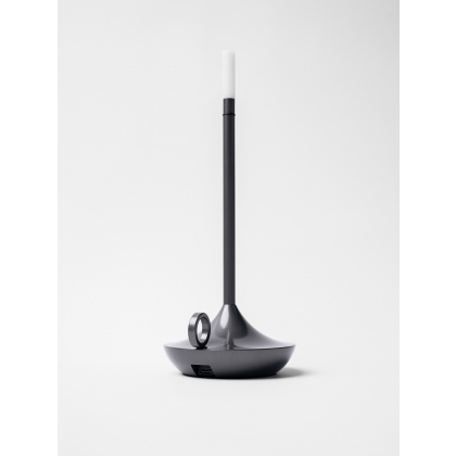 Лампа настольная LED CANDLE беспроводная серая d=11 см. h=25,5 см. 1 цвет, 3 режима яркости, алюм. - интернет-магазин КленМаркет.ру