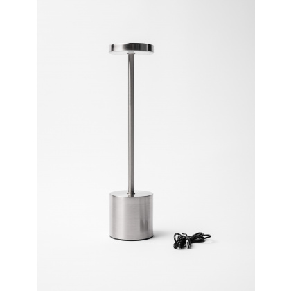 Лампа настольная LED METAL беспроводная серебристая d=8 см. h=34 см. 3 цвета, сенсорная регулировка яркости, алюм. - интернет-магазин КленМаркет.ру