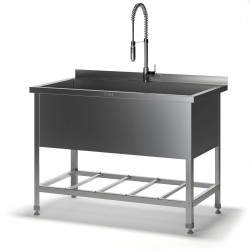 Ванна котломоечная ВМС-Н 1 секция (1540х870х870 глубина - 450 мм), с бортом, отверстие под смеситель по центру - интернет-магазин КленМаркет.ру