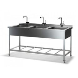 Ванна цельнотянутая трехсекционная ВМСЦ (1500х600х870 глубина - 250 мм) с бортом, отверстие под смеситель по центру - интернет-магазин КленМаркет.ру