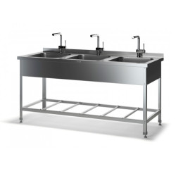 Ванна цельнотянутая трехсекционная ВМСЦ-Н (1500х600х870 глубина - 250 мм) с бортом, отверстие под смеситель по центру - интернет-магазин КленМаркет.ру