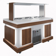 Салат-бар с встроенными электрическими супницами Luxstahl СБС-1500 Premium Eco Wood (столешница из искусственного камня)