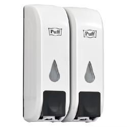 Дозатор для жидкого мыла пластиковый puff-8108, белый с черной кнопкой 350+350 мл - интернет-магазин КленМаркет.ру